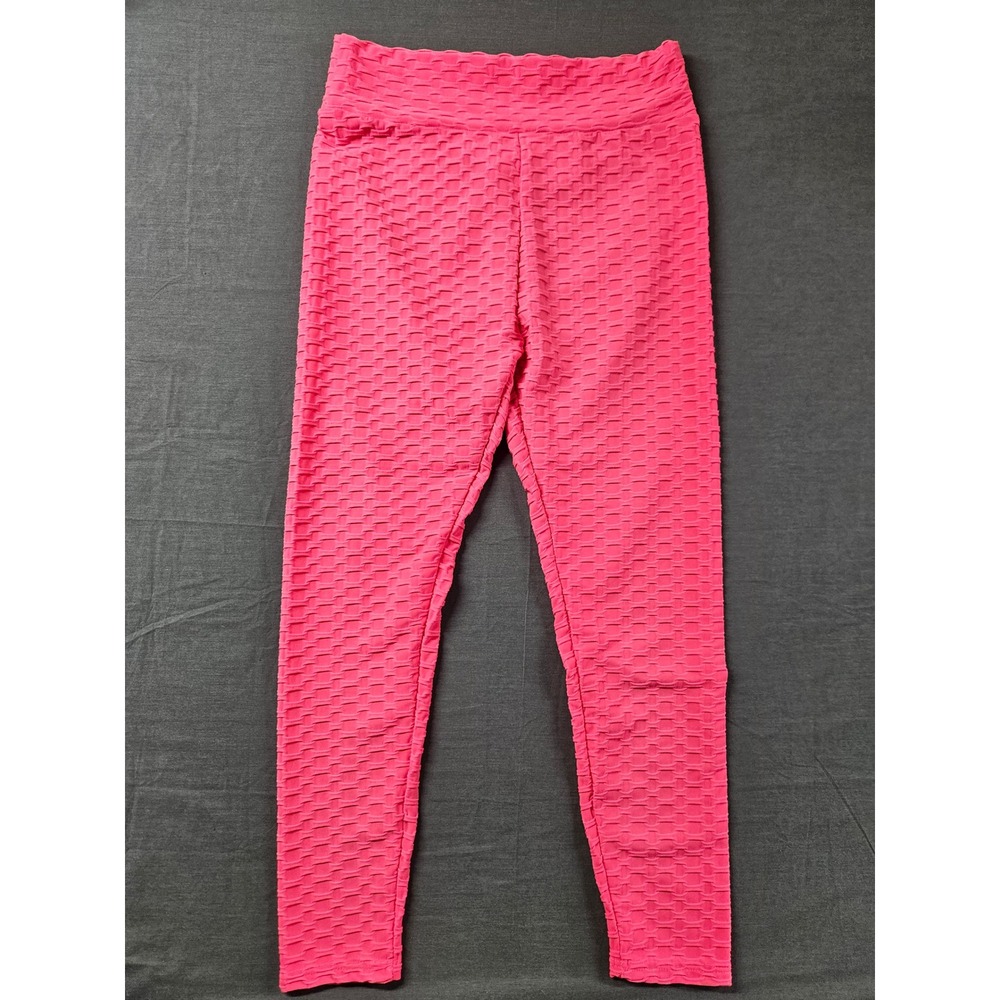 Hot Pink Honeycomb Textured Scrunch Butt Leggings High Waisted Yoga Pants Gym